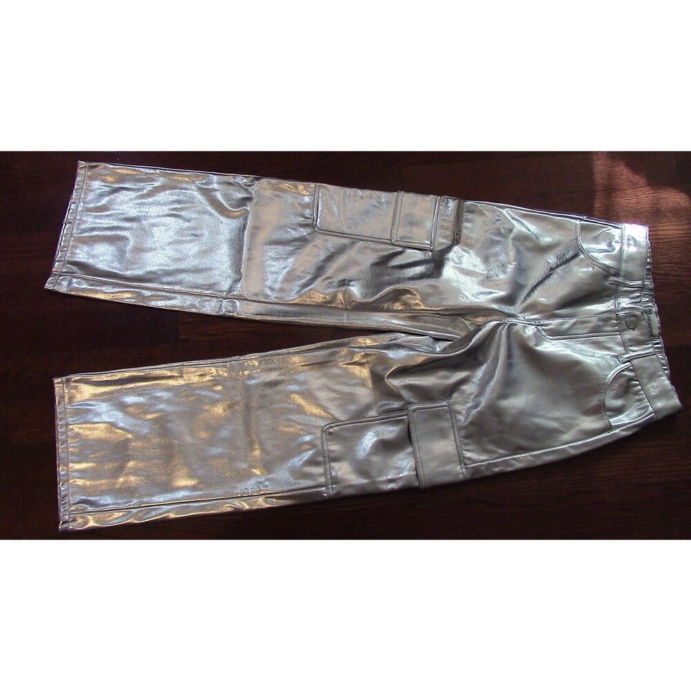 NEW No Boundaries Metallic Silver Cargo Pants Wide Leg High Rise SZ S 4-6